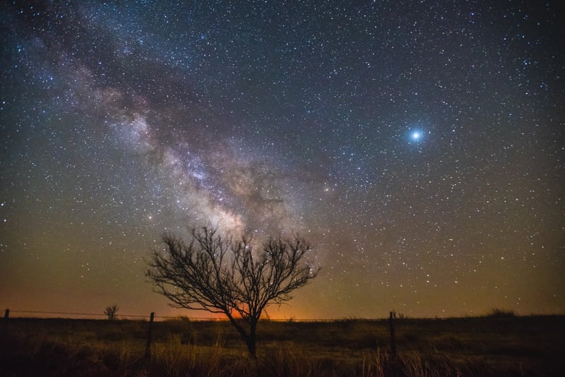 A ranch at night, the stars are big and bright