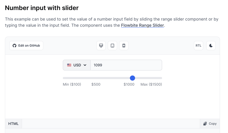 Tailwind CSS Number Input with Slider