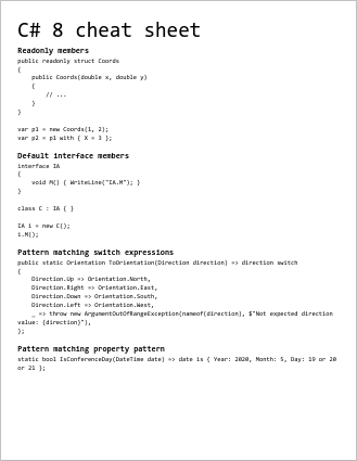 C# 8 cheat sheet