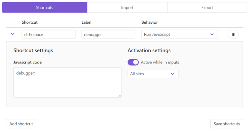 shortkeys configuration