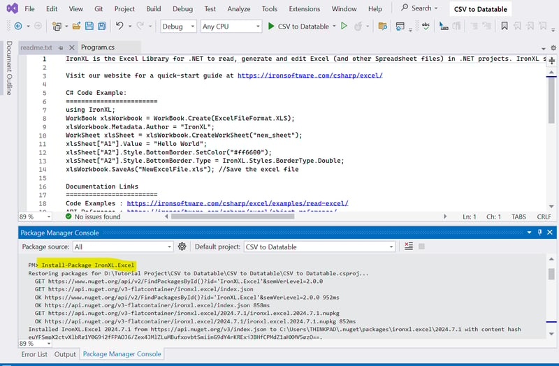 Install IronXL - Nuget Package