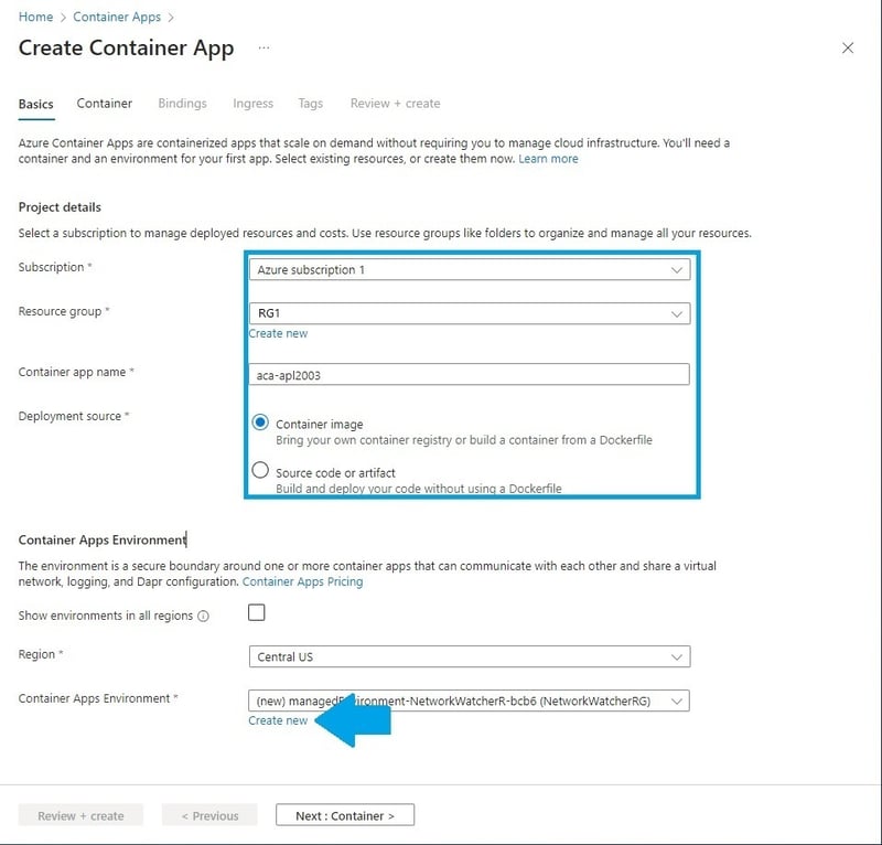 Configuring Container App