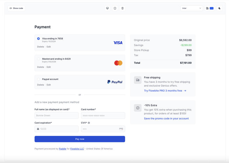 Tailwind CSS Payment Form with options