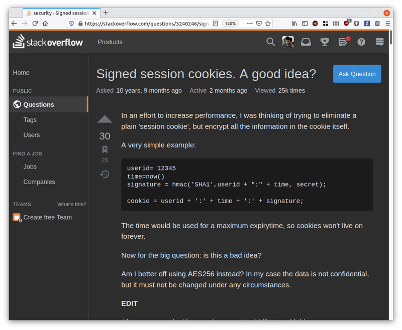 Question about session tokens on Stack Overflow