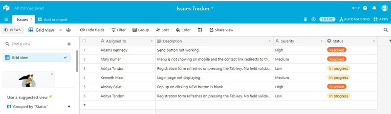 Issue Tracker Airtable Database