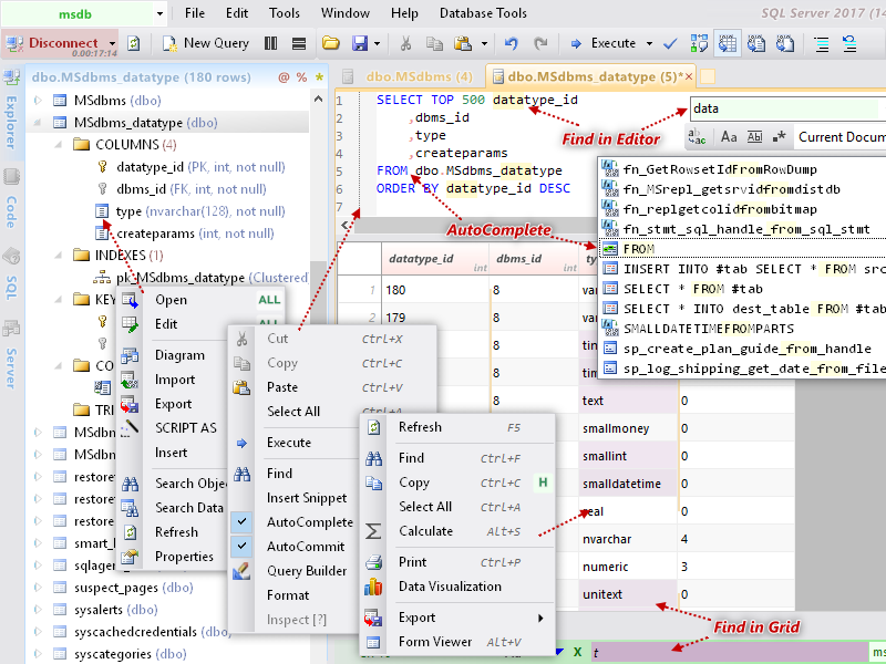 Database .NET is an innovative, powerful and intuitive multiple database management tool With it you can browse/grant objects, design tables, edit rows, run queries, generate scripts, analyze/monitor SQL and import/export/migrate/sync data with a consistent interface.