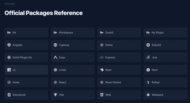 Official Nx Packages List