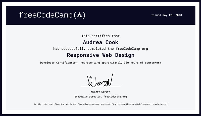 Responsive Web Design certificate of completion