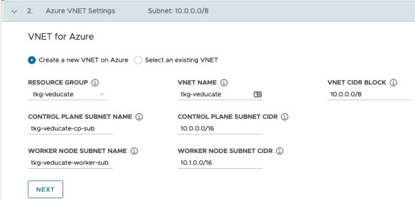 Deploy Management cluster to Azure - Azure VNET Setting