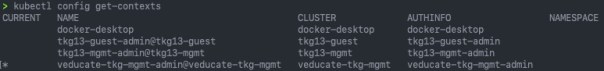 Deploy Tanzu Kubernetes Guest cluster to Azure - kubectl config get contexts