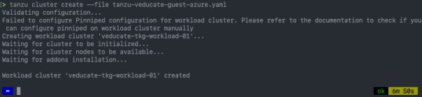 Deploy Tanzu Kubernetes Guest cluster to Azure - tanzu cluster create - output