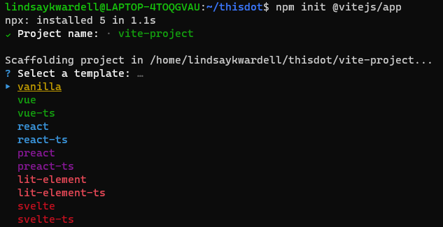 npm init @vitejs/app