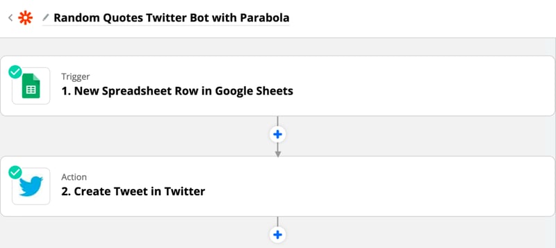 A Zapier zap to get new row data and create a tweet