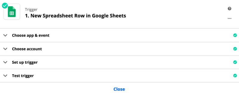 Configuring Google Sheets in a zap