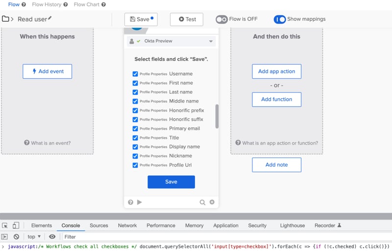 Running JavaScript in console to check all checkboxes