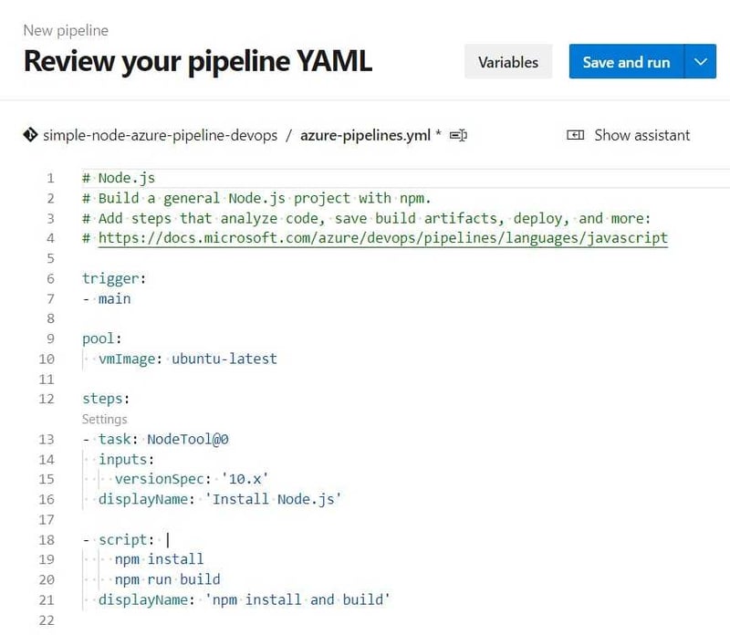 Azure pipelines basic YAML