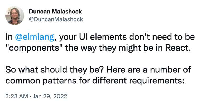 Twitter thread about components