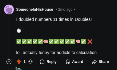 Reddit user comment posted his share-able score and saying how funny it is for addicts to calculation