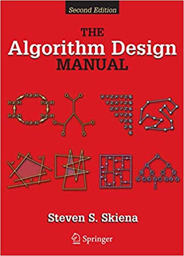 The Algorithm Design Manual book cover with various diagrams & red background