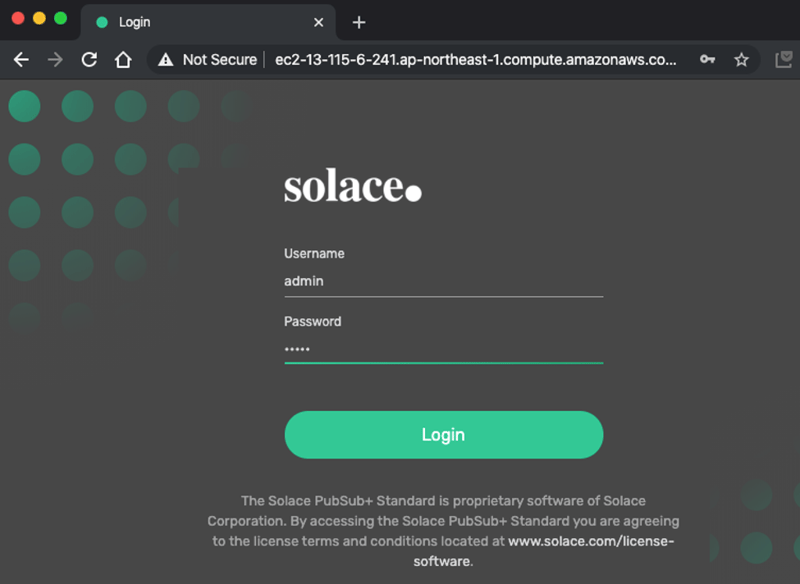 Solace PubSub+Event Broker Software Standard login page