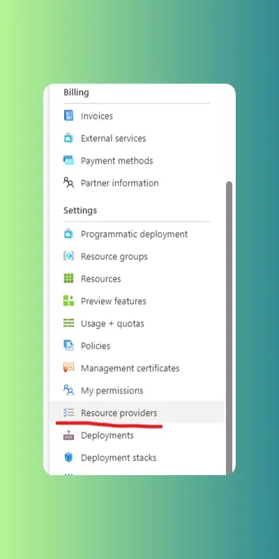 Azure Subscriptions left-hand menu