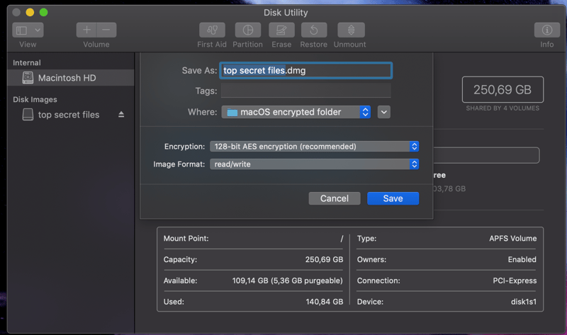 Disk Utility File menu