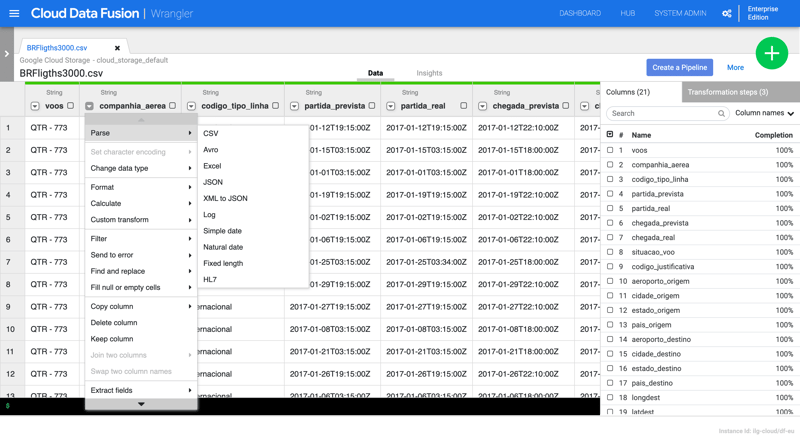 Parse the CSV file