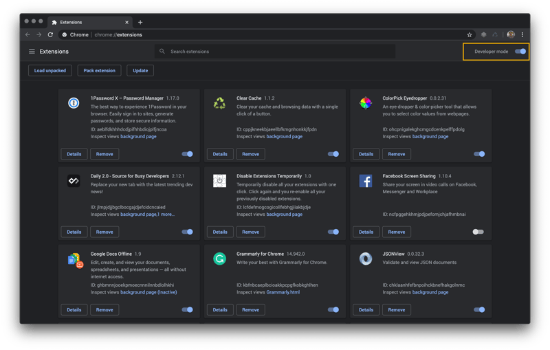 Chrome Extensions Developer Mode