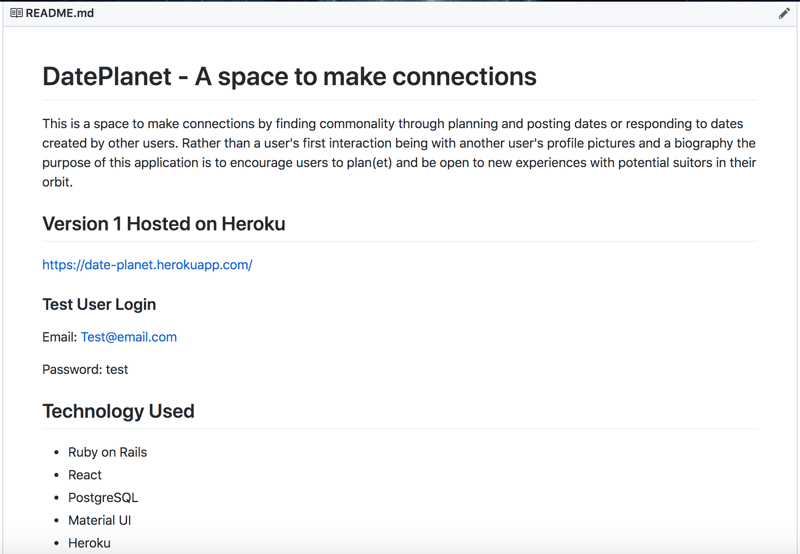 ReadMe example for DatePlanet