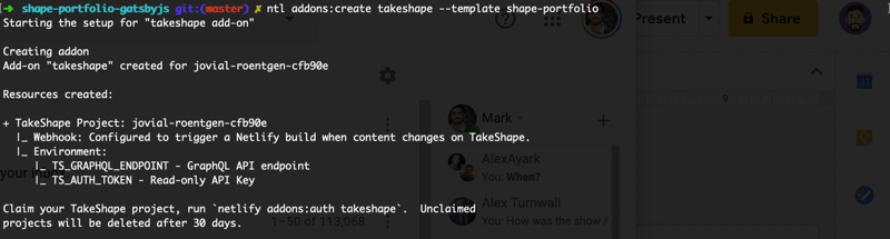 TakeShape successful add-on provisioning