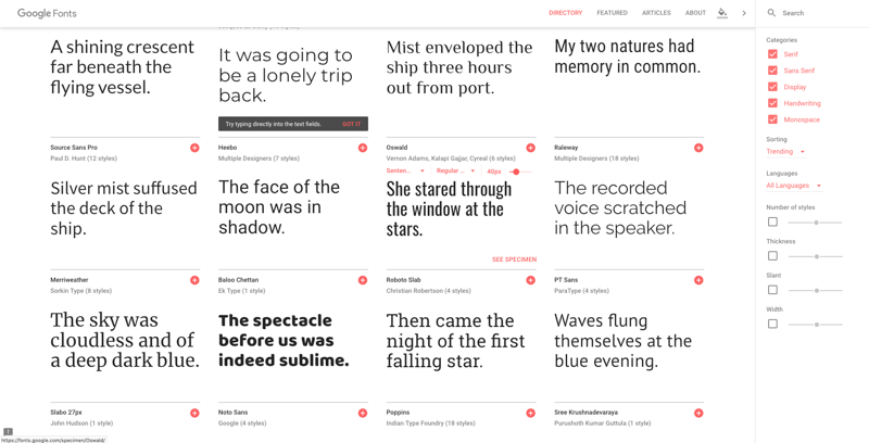 Google Fonts Screenshot