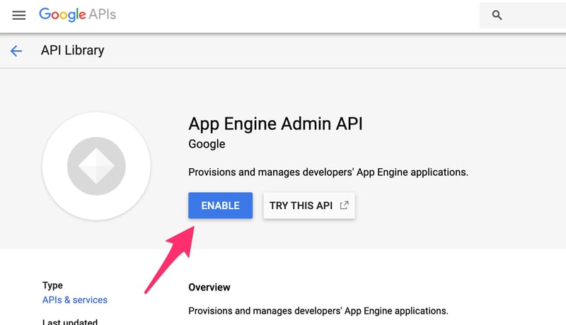 App Engine Admin API enabling