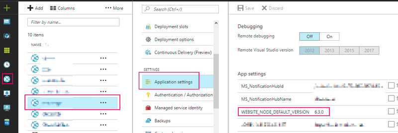 WEBSITE_NODE_DEFAULT_VERSION Application Settings