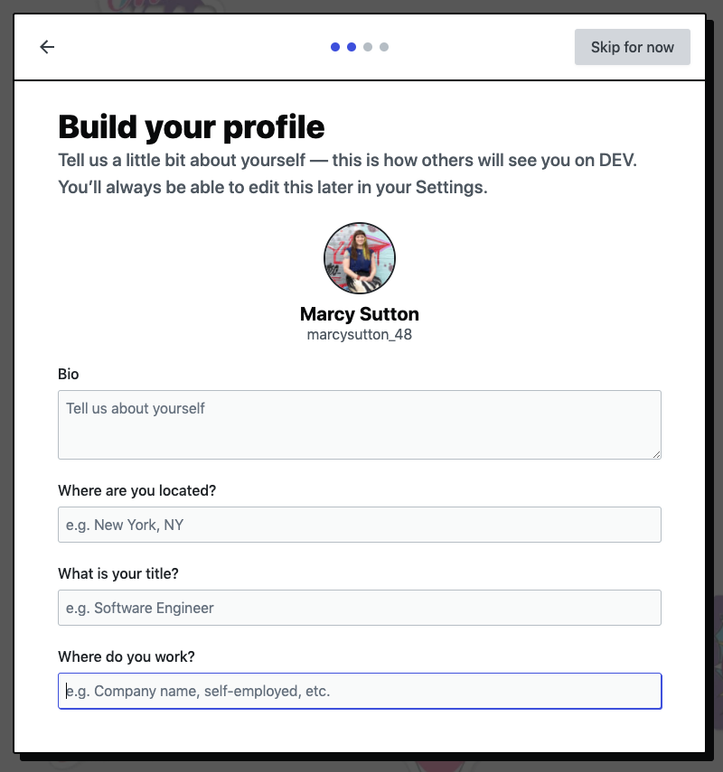 Profile form screen