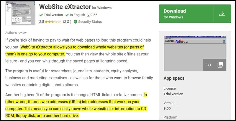 Website eXtractor Homepage