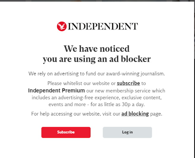 A page blocking the content because I was using an ad blocker.