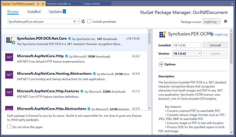 Select Syncfusion.PDF.OCR.NET.Core and install