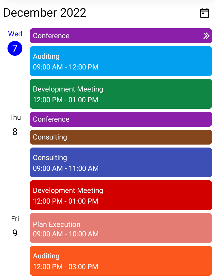 Agenda View in Mobile Platform