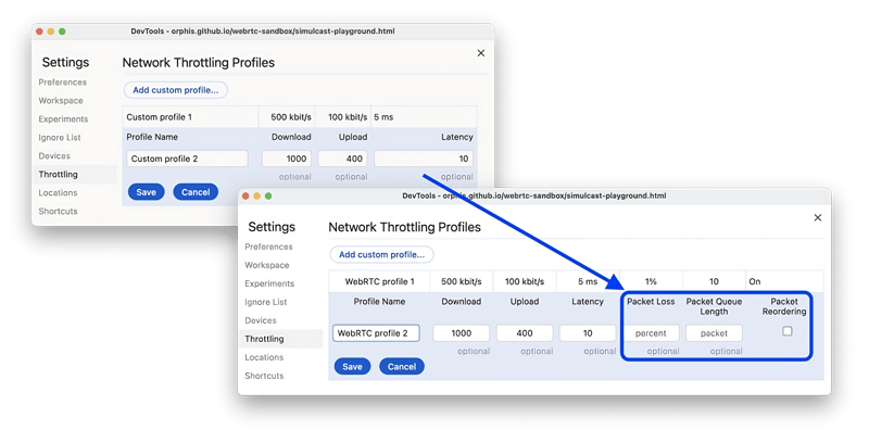 Enhanced Network Throttling for WebRTC in Chrome DevTools