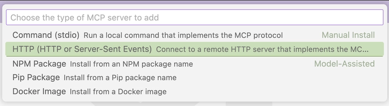 MCP Type - Visual Studio Code